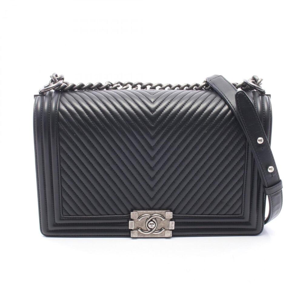 Chanel Boy Large Chevron V-stitch Shoulder Bag Handbag Lambskin Leather Women...